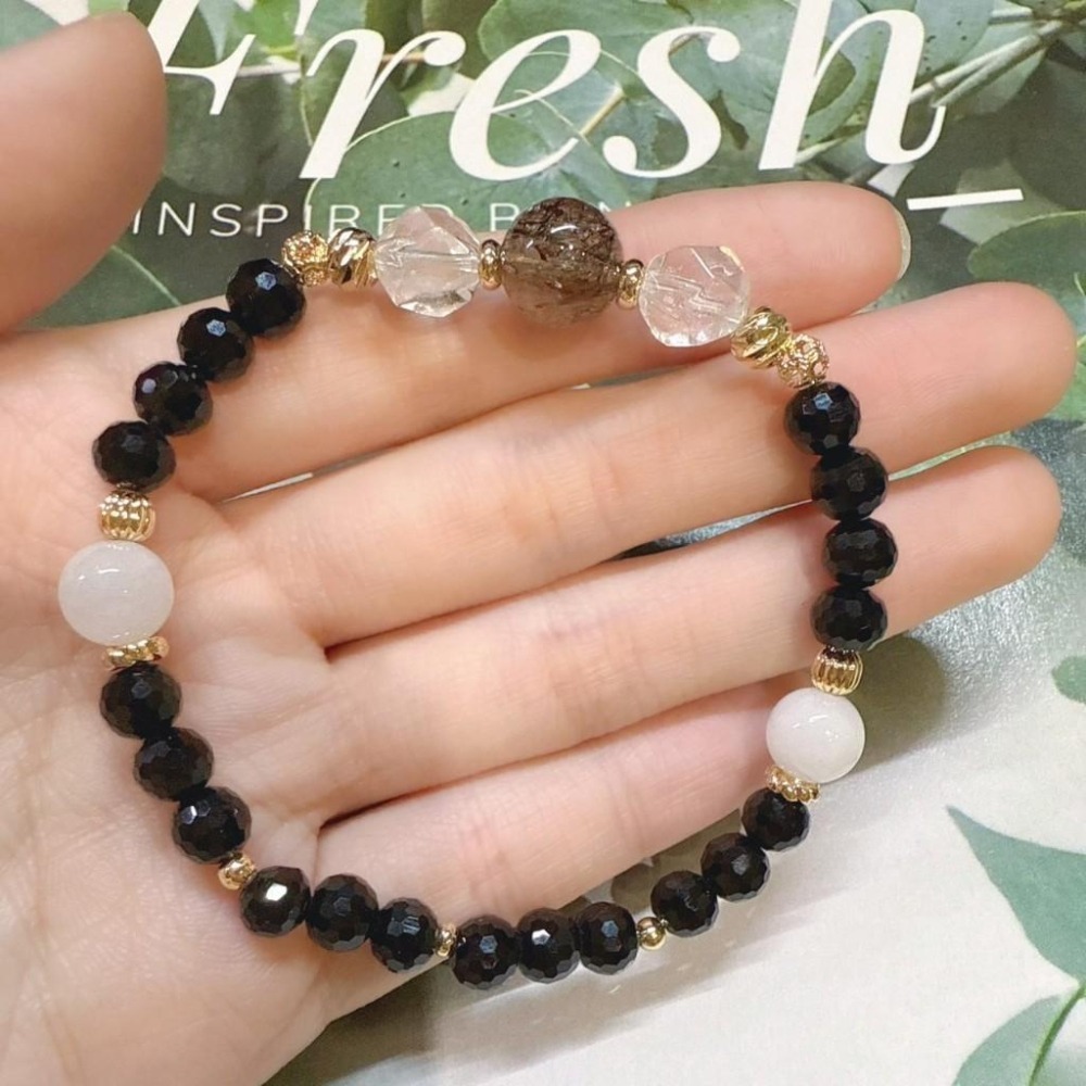 Tizy原創🖤黑曜石白水晶茶晶手鏈❗️顯白系列水晶-細節圖2