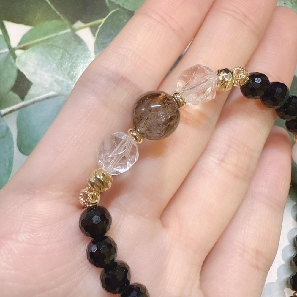 Tizy原創🖤黑曜石白水晶茶晶手鏈❗️顯白系列水晶-細節圖3