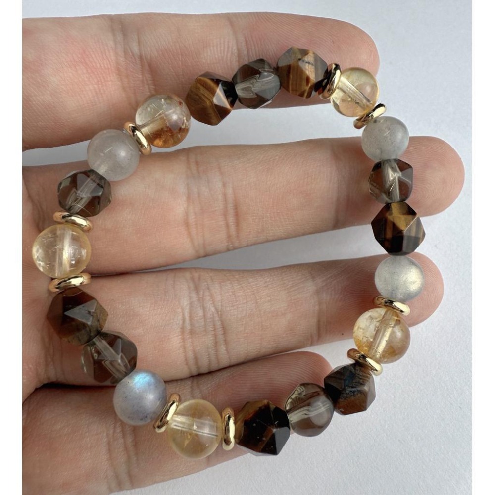 [ Tizy ] 事業招財手鍊、上班族、財運、黃水晶、茶晶、虎眼石、拉長石-細節圖2