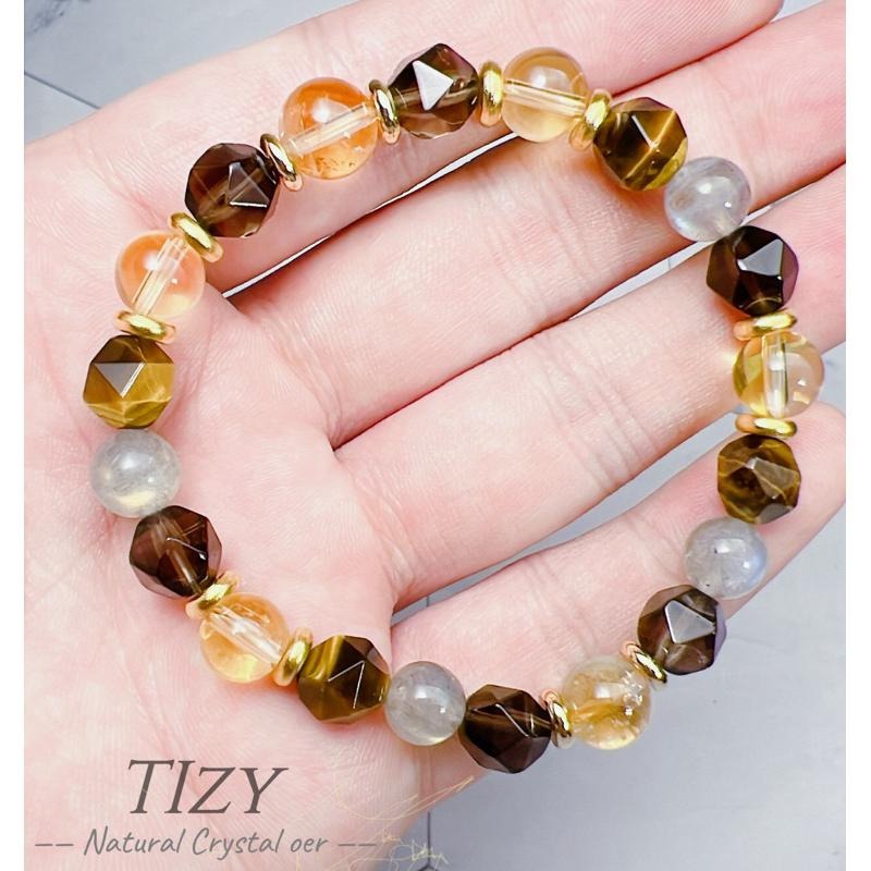 [ Tizy ] 事業招財手鍊、上班族、財運、黃水晶、茶晶、虎眼石、拉長石-細節圖3