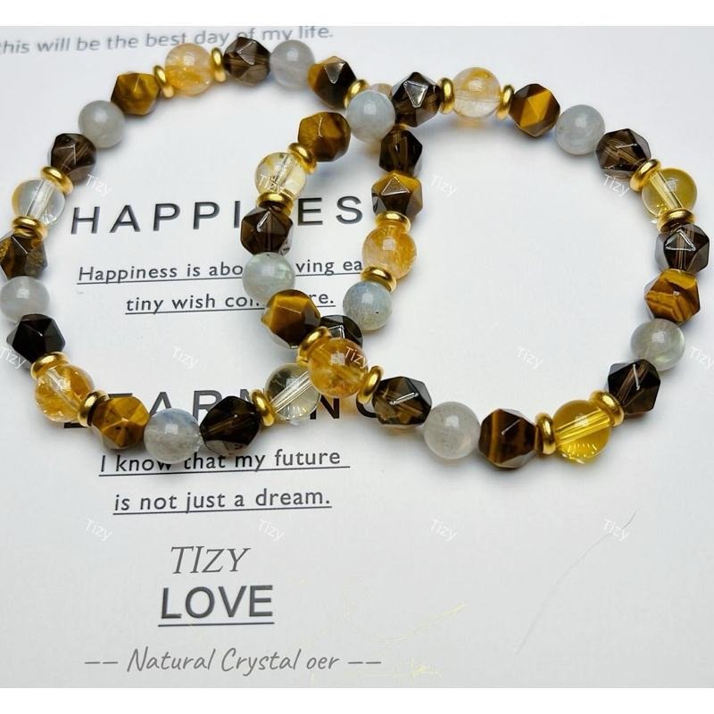 [ Tizy ] 事業招財手鍊、上班族、財運、黃水晶、茶晶、虎眼石、拉長石-細節圖4
