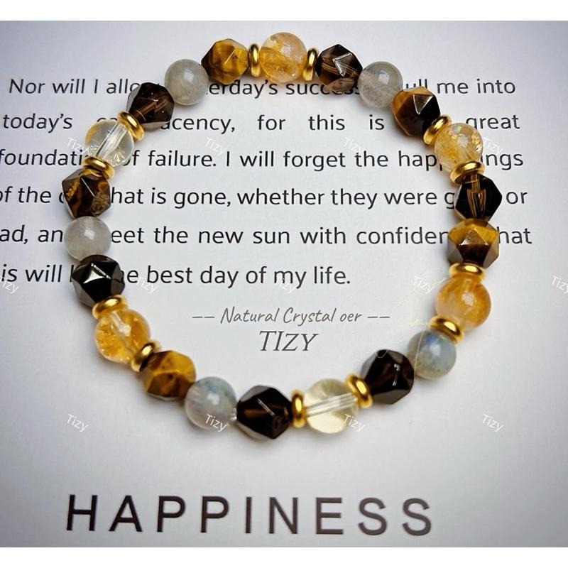 [ Tizy ] 事業招財手鍊、上班族、財運、黃水晶、茶晶、虎眼石、拉長石-細節圖5