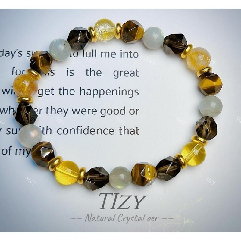 [ Tizy ] 事業招財手鍊、上班族、財運、黃水晶、茶晶、虎眼石、拉長石-細節圖6