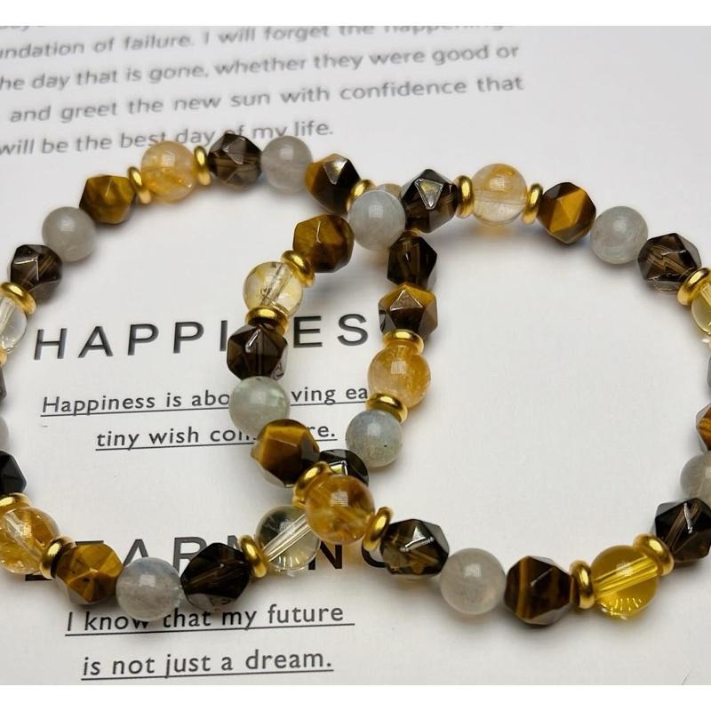 [ Tizy ] 事業招財手鍊、上班族、財運、黃水晶、茶晶、虎眼石、拉長石-細節圖7