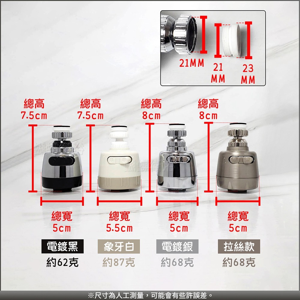 蝴蝶衛浴~【兩段式出水頭】四款.大出水頭+花灑噴頭.按鍵切換.360度轉動.起泡器.起泡頭.整流器.花灑頭-細節圖2