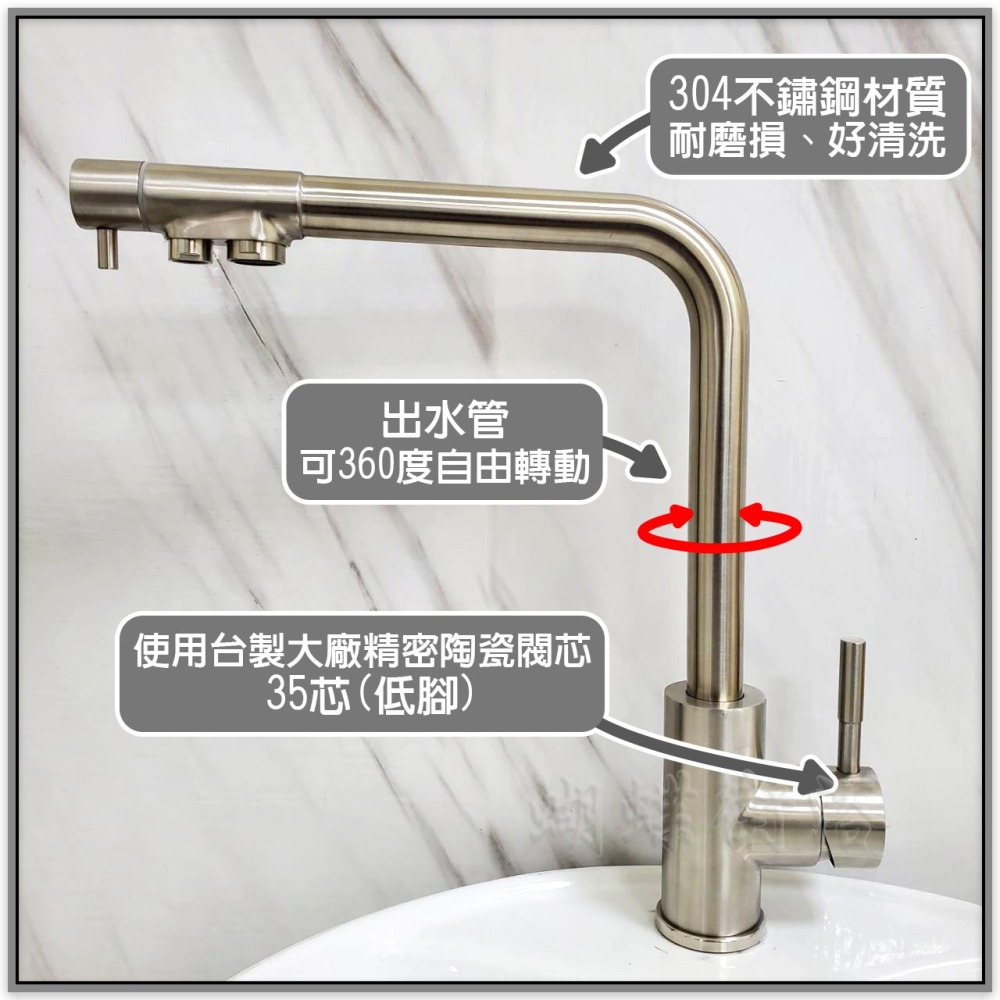 蝴蝶衛浴~【LF無鉛認證前開式】304不鏽鋼三用水龍頭.前開關.冷熱水+逆滲透淨水.無鉛水龍頭.飲水用水龍頭-細節圖4
