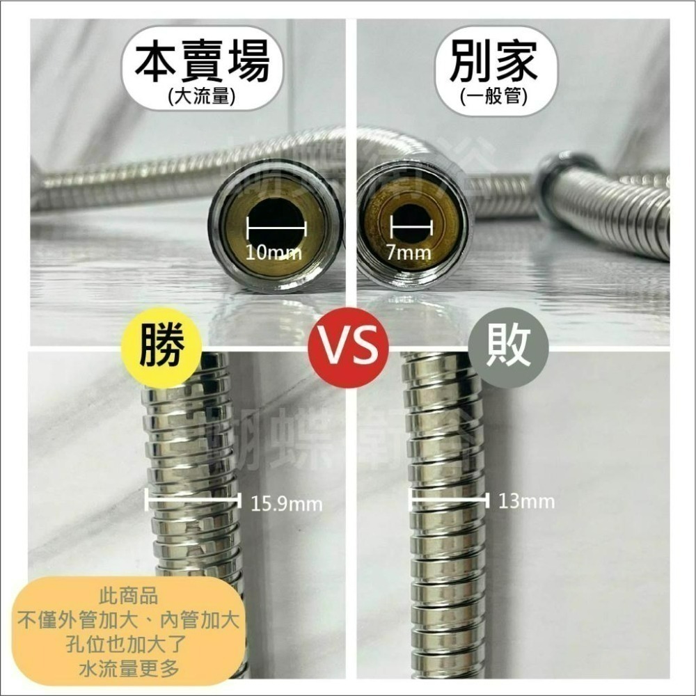 蝴蝶衛浴~【台製沐浴軟管 超大流量】蓮蓬頭軟管.內孔10mm.蓮蓬頭軟管.不銹鋼,管身內管加大,出水加大.抗拉.抗壓-細節圖4