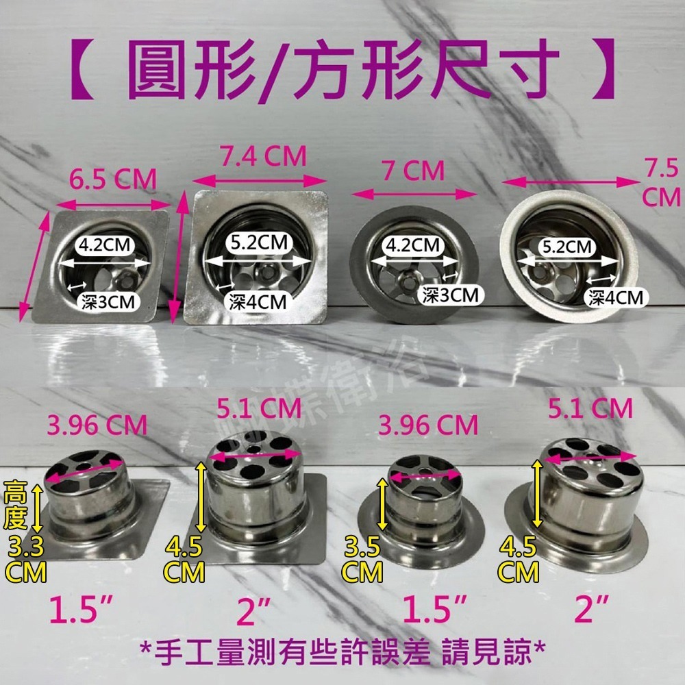 蝴蝶衛浴~【台製 304浴缸排水】浴缸落水頭.浴缸排水.方形.圓形.浴缸用落水頭.汽車旅館浴缸用.1.5.2英吋-細節圖2