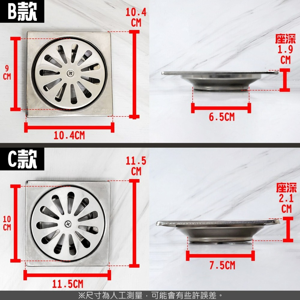 蝴蝶衛浴~正304 台灣製造【方形排水孔蓋】落水孔蓋.落水頭.地排落水頭.不鏽鋼地排.地板排水蓋.浴室蓋-細節圖3
