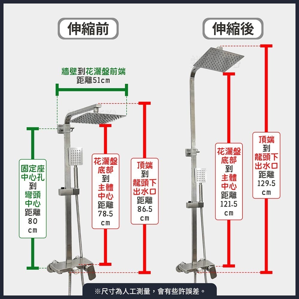 蝴蝶衛浴~304不鏽鋼【方型頂噴花灑組】35芯.淋浴花灑組.四角造型.4角淋浴組-細節圖2