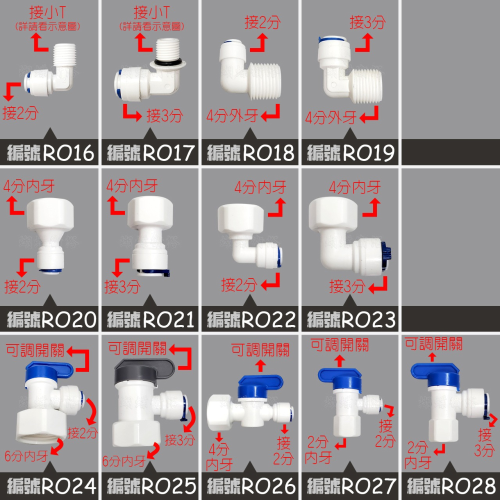 蝴蝶衛浴~【各式RO快接頭】RO管轉接頭.2分轉3分.3分轉4分.2分轉4分.2分三通.RO接頭.L彎接頭.T型接頭-細節圖3