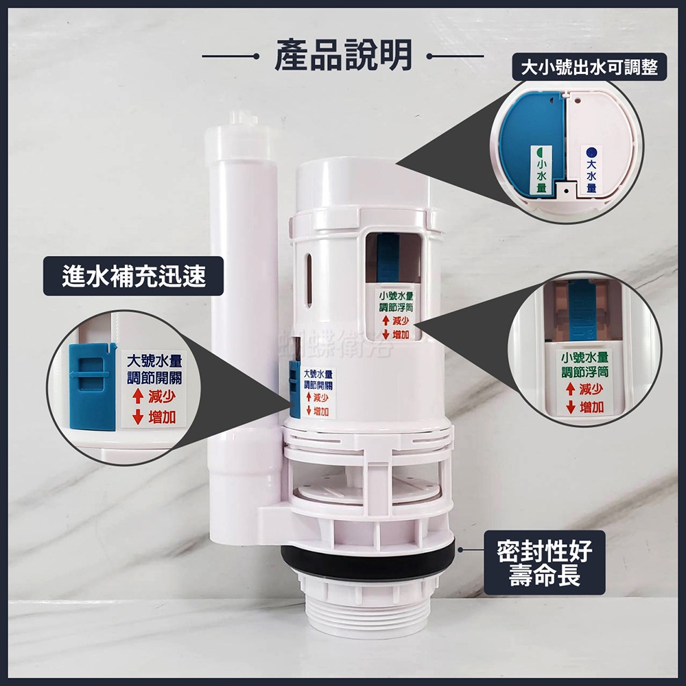 蝴蝶衛浴~【歐式噴射2段出水 大小噴射】台製.友源.2段出水頭.大小號分開.馬桶排水器.噴射馬桶用.馬桶落水器-細節圖2