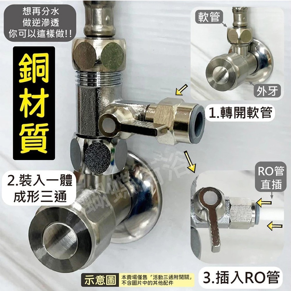 蝴蝶衛浴~【活動三通附開關】淨水器用.RO三通接頭.加裝逆滲透開關.一體成形RO電鍍球閥-細節圖4