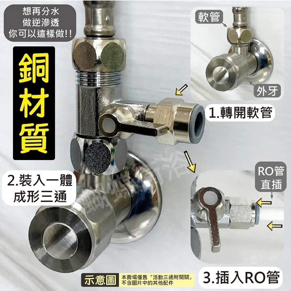 蝴蝶衛浴~【活動三通附開關】淨水器用.RO三通接頭.加裝逆滲透開關.一體成形RO電鍍球閥-細節圖4