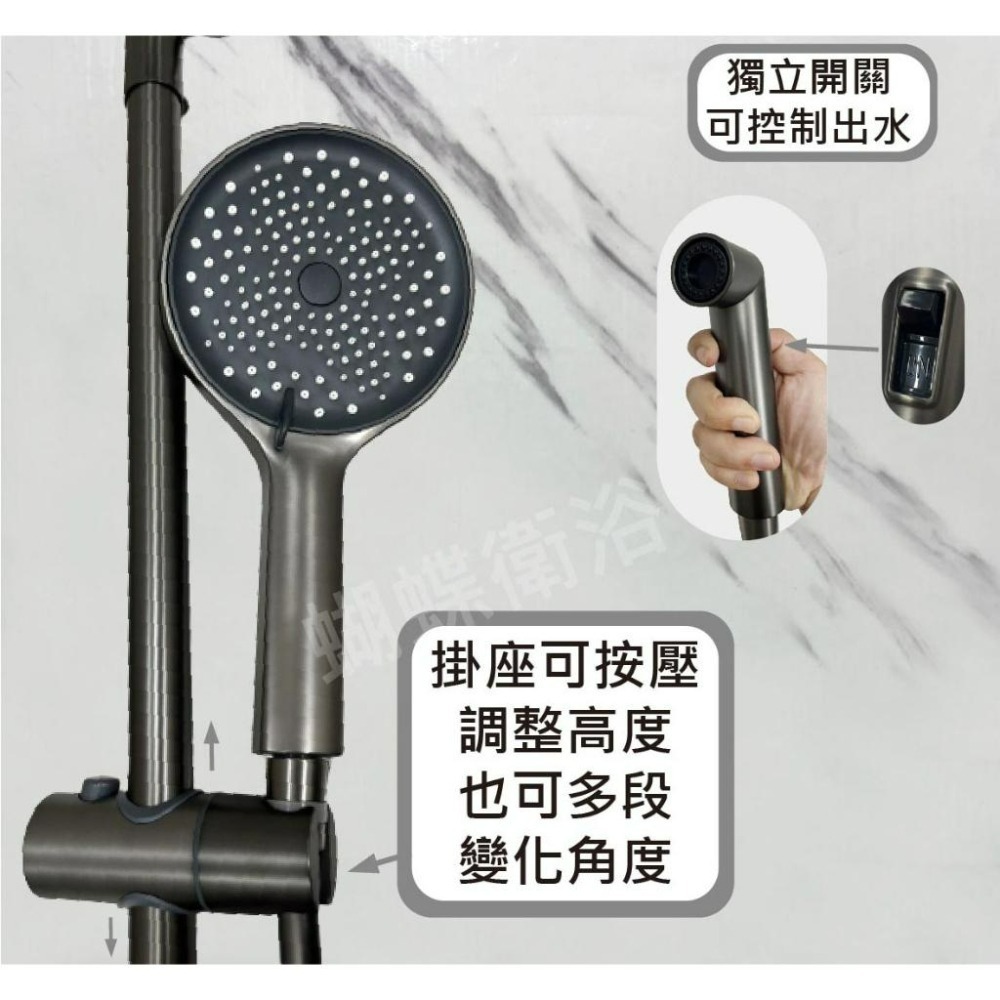 蝴蝶衛浴~【灰黑特殊色 多功能花灑組】花灑.花灑淋浴組.浴室花灑.淋浴花灑龍頭組.頂噴花灑.四種出水模式花灑.水龍頭-細節圖6