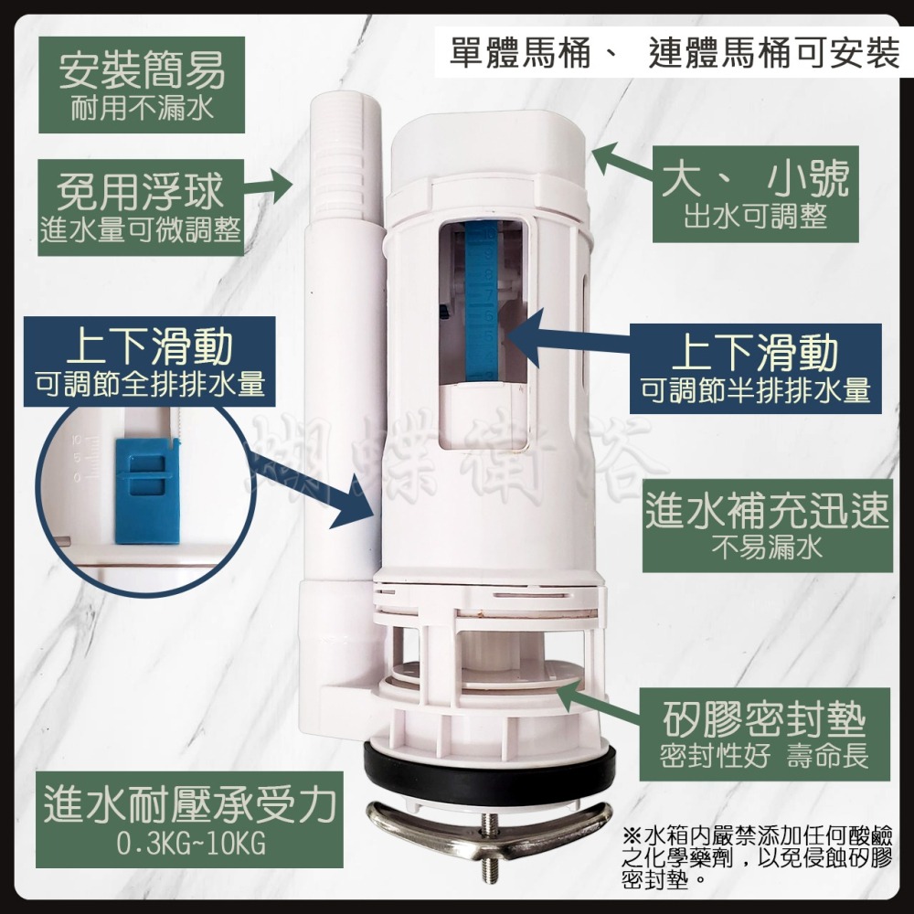 蝴蝶衛浴~【歐式單體上壓二段進水座】大小號出水可調整.馬桶進水座.落水器.排水器.排水閥.單體.連體-細節圖6