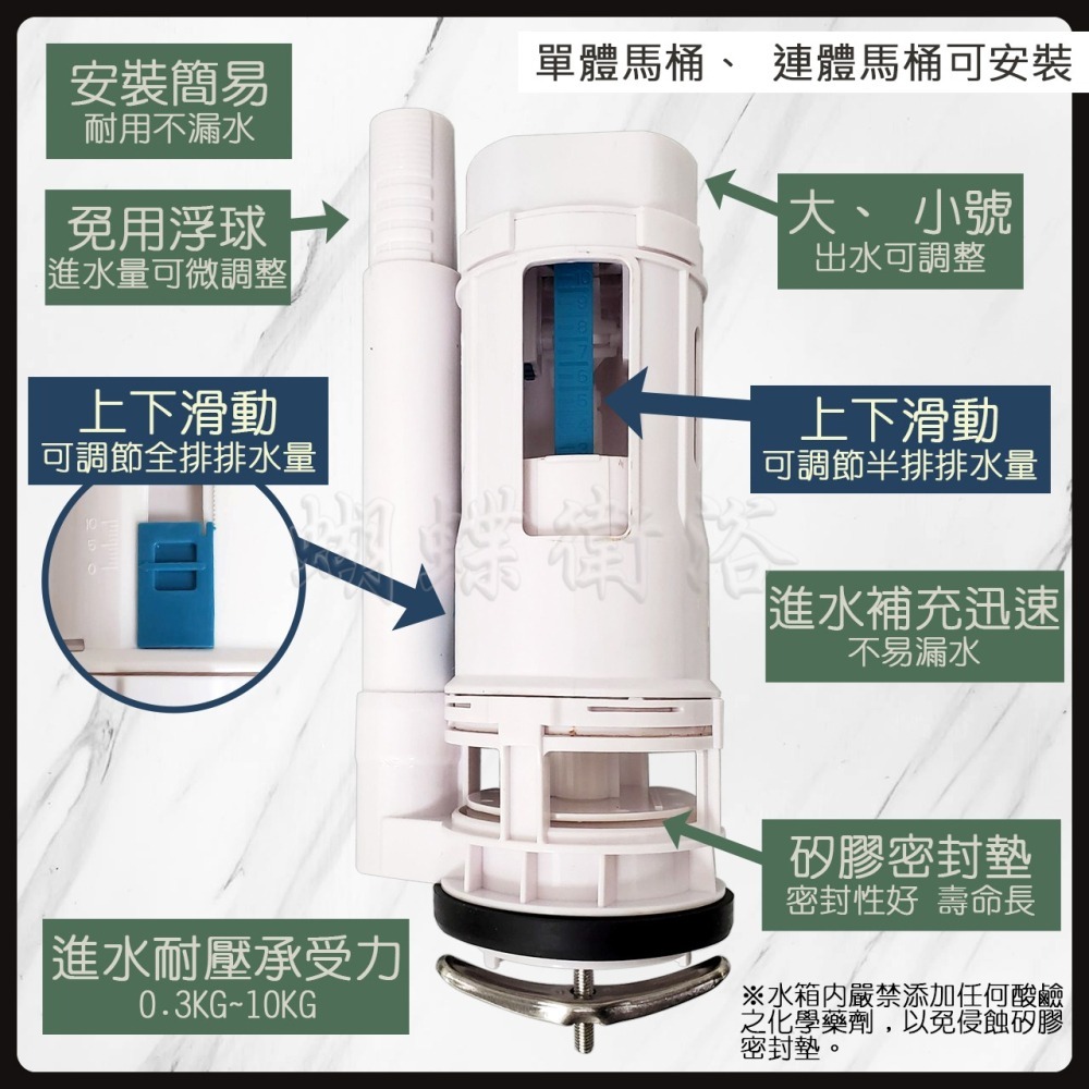 蝴蝶衛浴~【歐式單體上壓二段進水座】大小號出水可調整.馬桶進水座.落水器.排水器.排水閥.單體.連體-細節圖6
