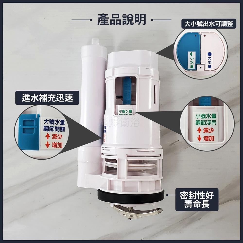 蝴蝶衛浴~【歐式單體上壓2段進水座】大小號出水可調整.馬桶落水器.排水器.排水閥.單體.連體-細節圖2