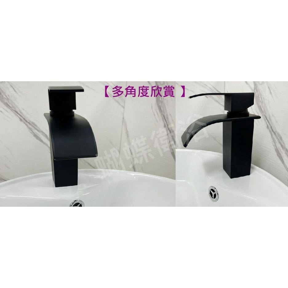 蝴蝶衛浴~304不鏽鋼【單孔面盆龍頭】特殊瀑布造型.霧黑高質感.四角.冷熱混合-細節圖4
