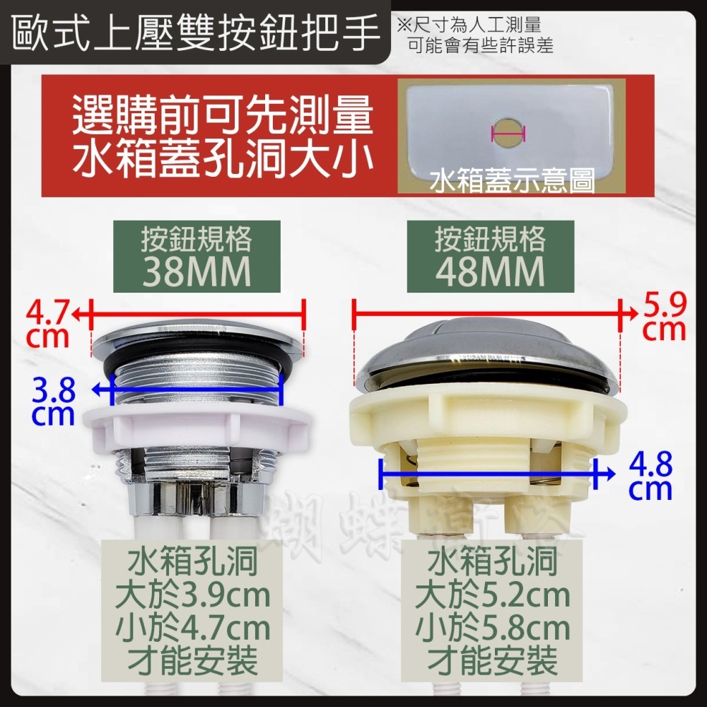蝴蝶衛浴~MIT台灣製造【歐式噴射上壓二段進水座 省水另件】兩段式按壓.大小號分開.馬桶另件.落水器.排水器.排水閥-細節圖3