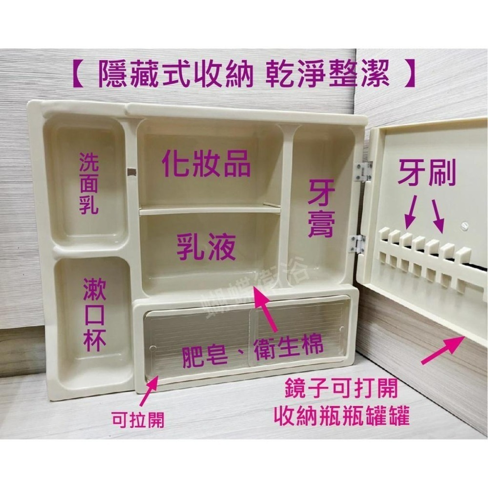 蝴蝶衛浴~【台製 三色任選 一體成型 箱型收納方鏡】浴室鏡子.廁所鏡子.化妝鏡.衛浴鏡子.壁掛鏡子.塑膠鏡子.鏡子平台-細節圖3