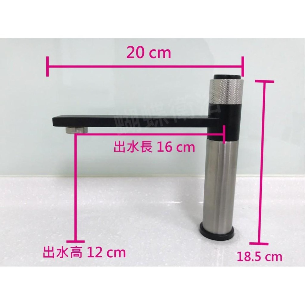 蝴蝶衛浴~【輕鬆一鍵開啟】【304不鏽鋼霧黑】按壓單冷水龍頭.立式龍頭.黑色水龍頭.單出水.平出水-細節圖2