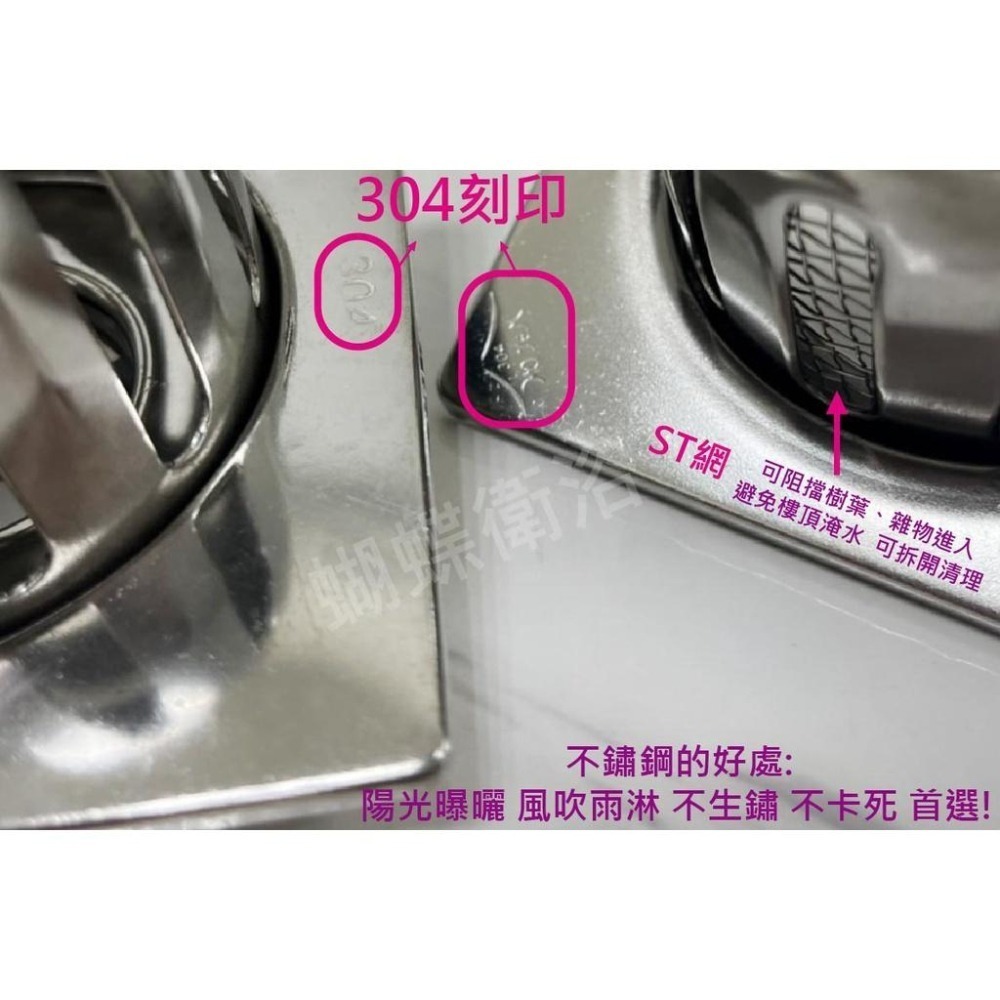 蝴蝶衛浴~【10x10cm 方形中屋】304不鏽鋼屋上落水頭.屋頂.中屋.樓頂落水頭.方形.有ST網.無ST網-細節圖4