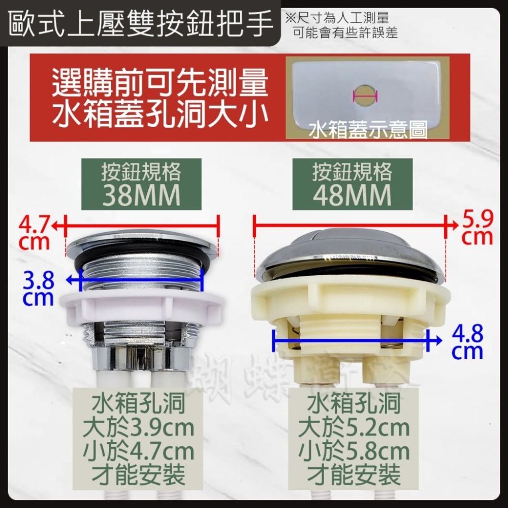 蝴蝶衛浴~【台製 歐式單體組】歐式單體另件兩段式按壓整組另件.大小號分開.節約省水.單體馬桶.連體馬桶用-細節圖3