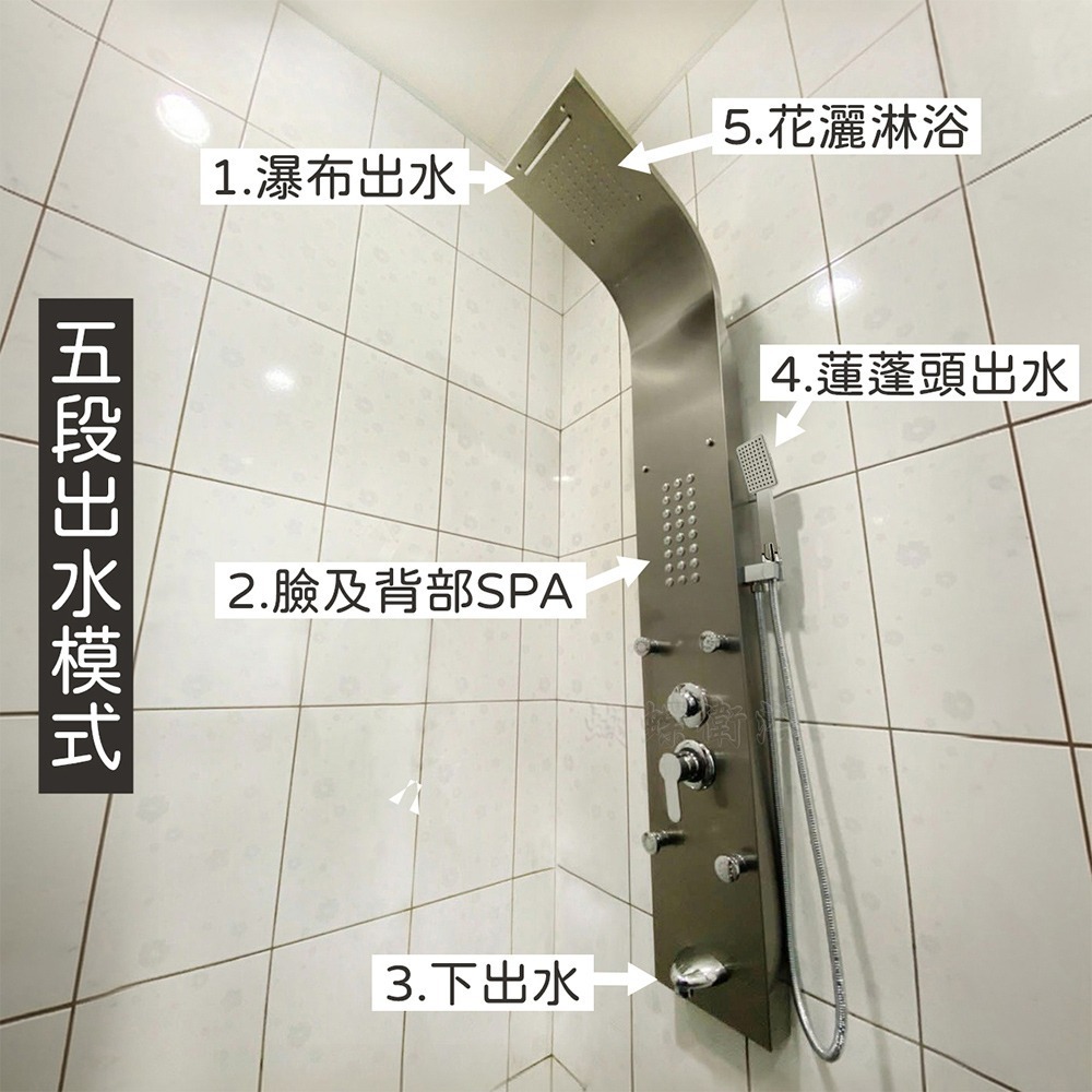 蝴蝶衛浴~【五星級享受 不鏽鋼SAP淋浴柱】5段出水模式.花灑柱.spa淋浴柱.花灑淋浴柱.不鏽鋼淋浴柱-細節圖4