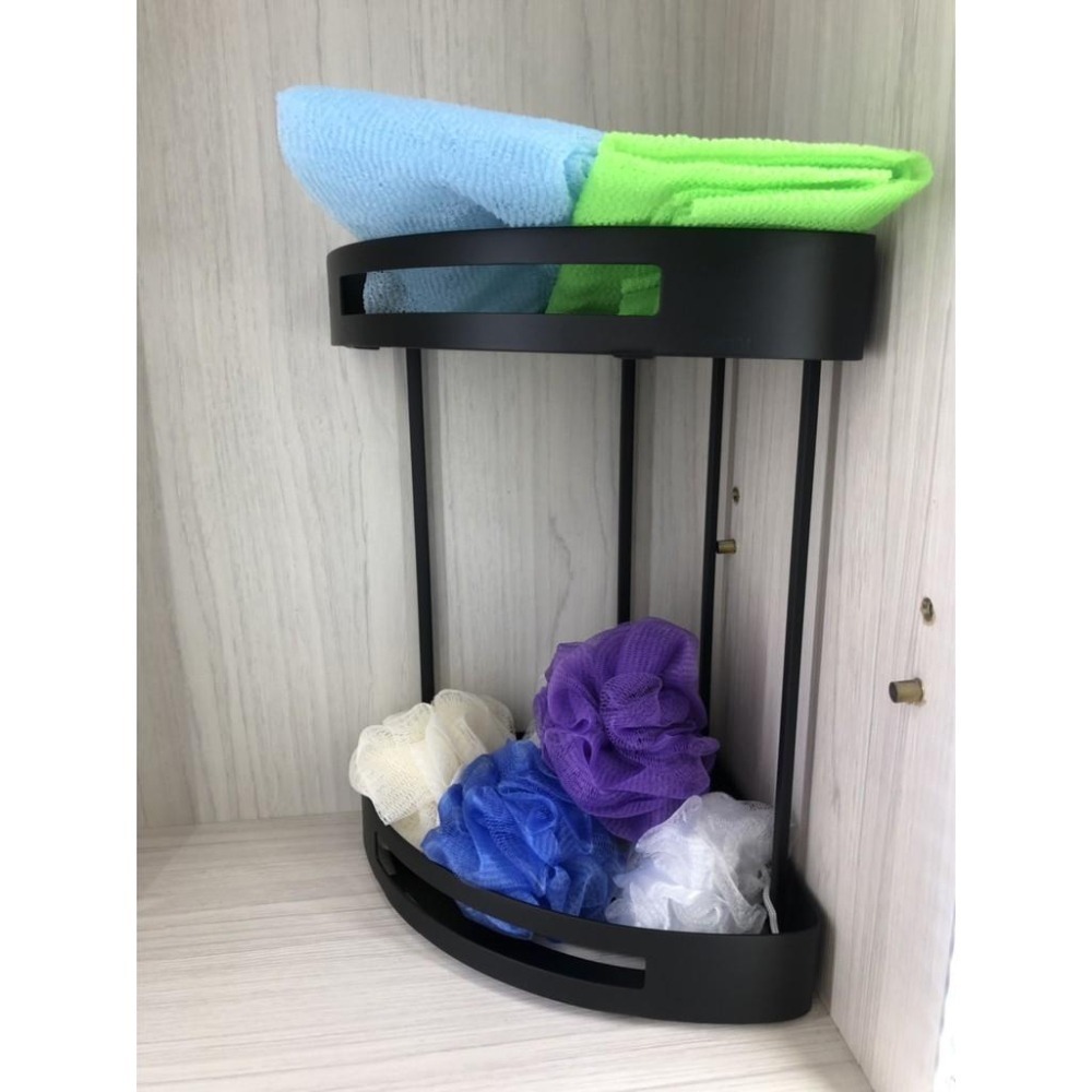 蝴蝶衛浴~304不鏽鋼【霧黑雙層轉角架】304轉角架.霧黑風格.置物架.收納架.層架-細節圖2