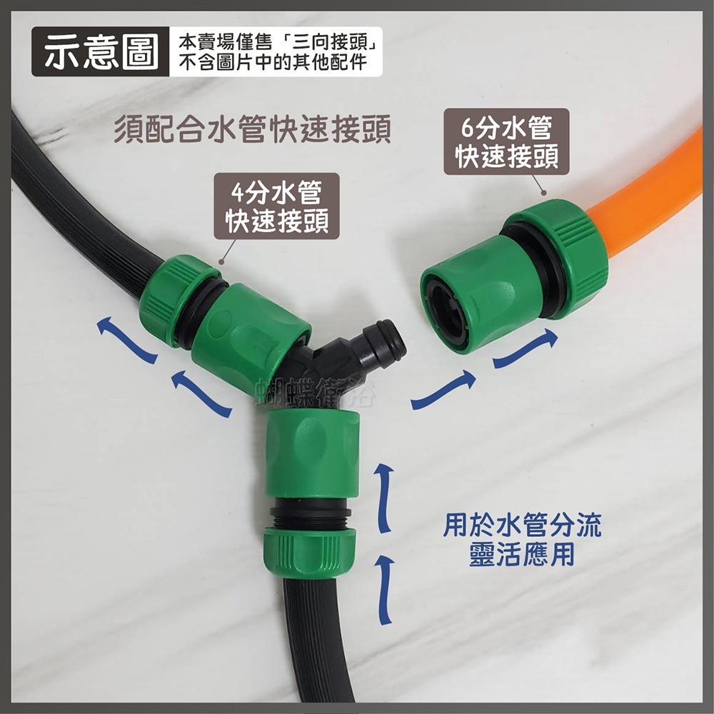 蝴蝶衛浴~【水管三向接頭】台灣製造.奶嘴頭.園藝接頭.水管接頭.園藝奶嘴-細節圖3