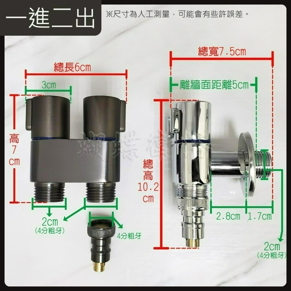 蝴蝶衛浴~【一進二出/三出 角閥】自動止水閥門.防脫落.陶瓷芯.雙圓把/三把手.進水開關.外牙.分水器.洗衣機長栓-細節圖2