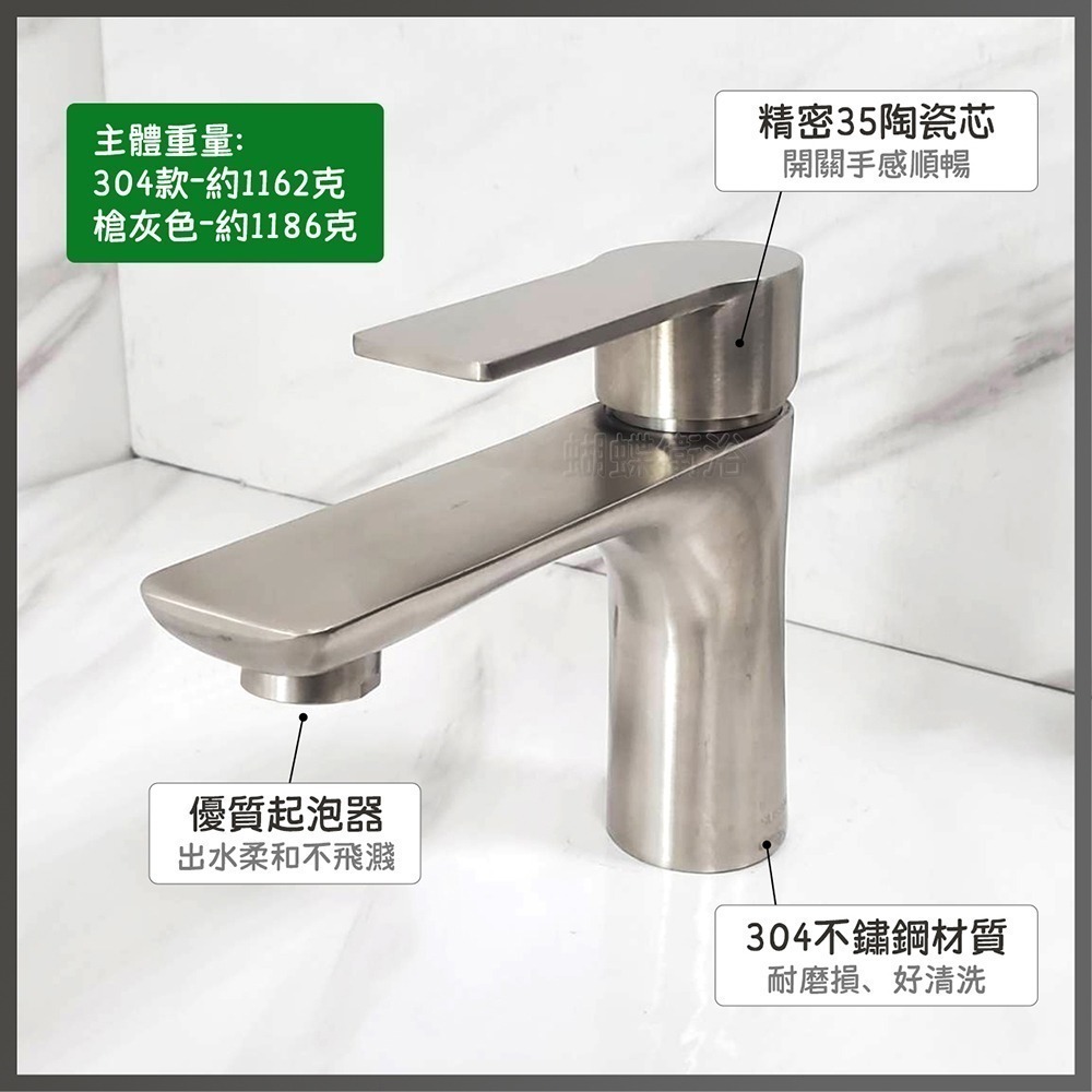 蝴蝶衛浴~304不鏽鋼【單孔面盆龍頭】35芯.冷熱混合.單孔龍頭.冷熱水龍頭.面盆水龍頭-細節圖3