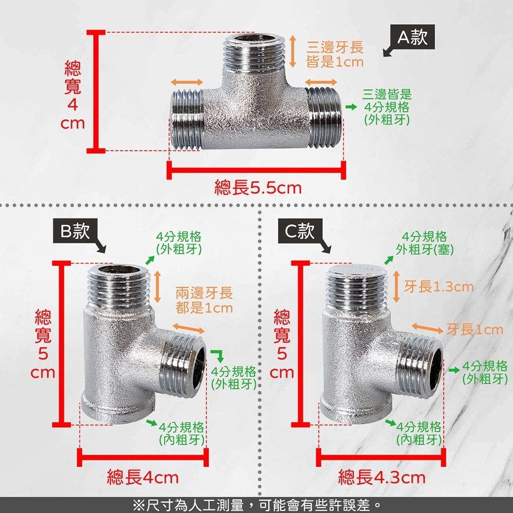 蝴蝶衛浴~台灣製造【銅製接頭】水管接頭.明管配件.內外牙三通.龍口三通.十字通.十字塞-細節圖2