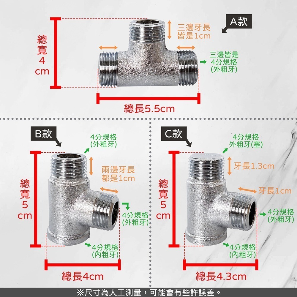 蝴蝶衛浴~【銅接頭】台灣製造.水管接頭.明管配件.內外牙三通.龍口三通.十字通.十字塞-細節圖2