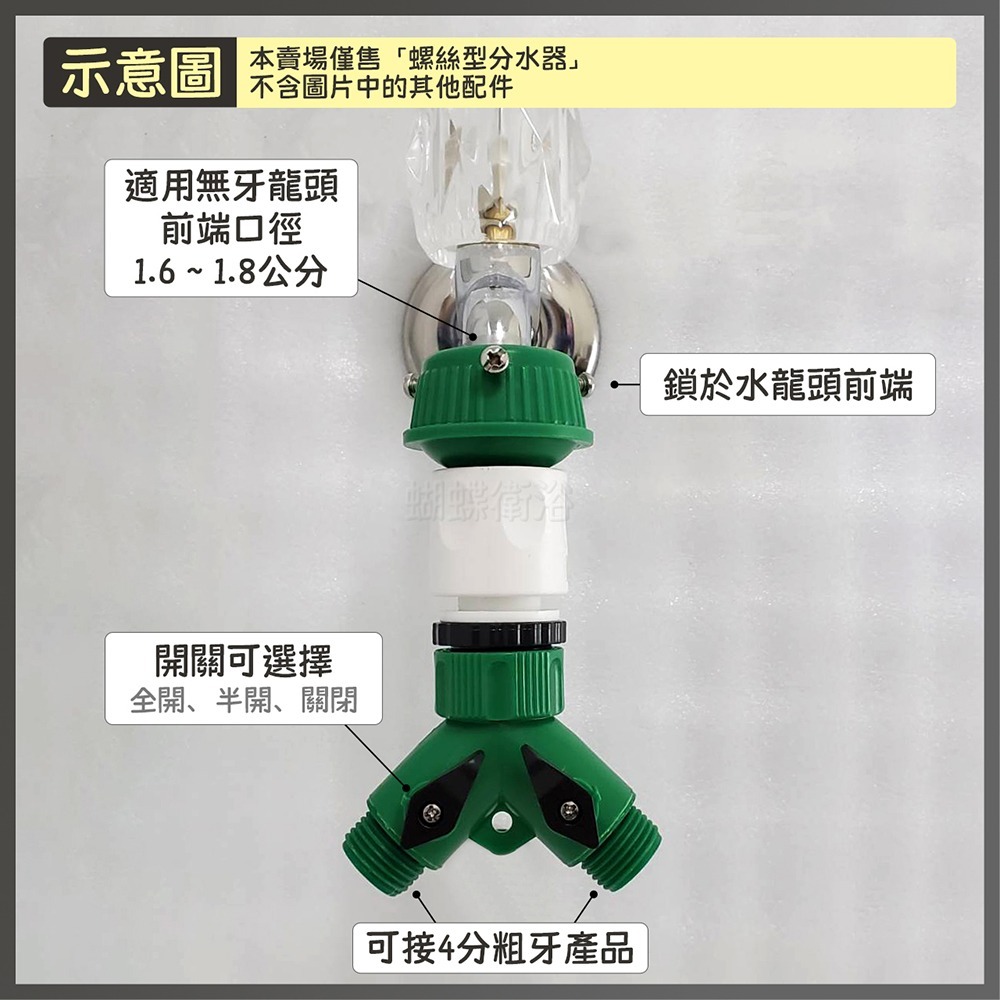 蝴蝶衛浴~台製.螺絲型 水管快速接頭1分2【雙4分粗牙】獨立開關.園藝分水器-細節圖3