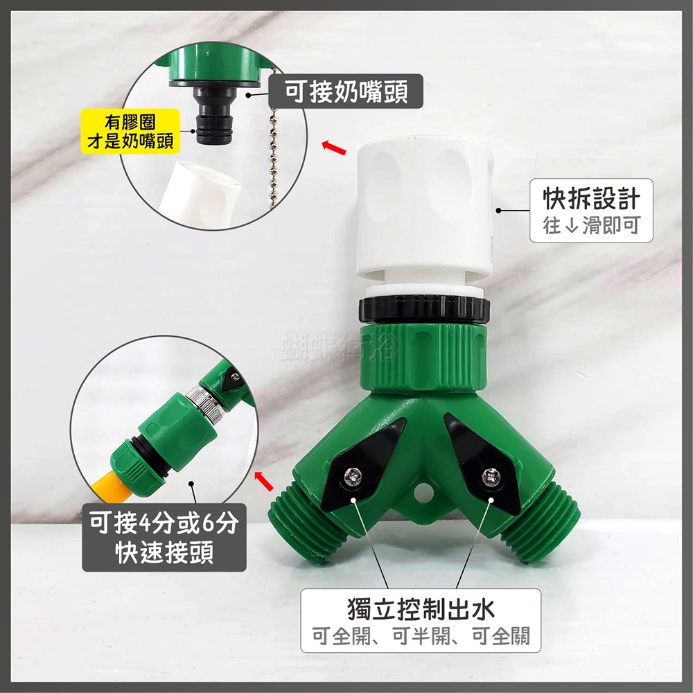 蝴蝶衛浴~台製.水管快速接頭1分2【雙4分粗牙】獨立開關.園藝分水器-細節圖3