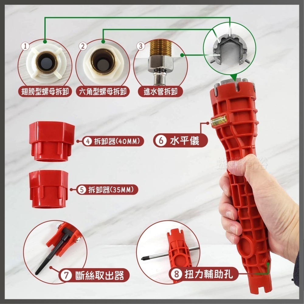 蝴蝶衛浴~【8合1 水槽扳手】多功能扳手.水龍頭安裝工具.套筒扳手-細節圖6