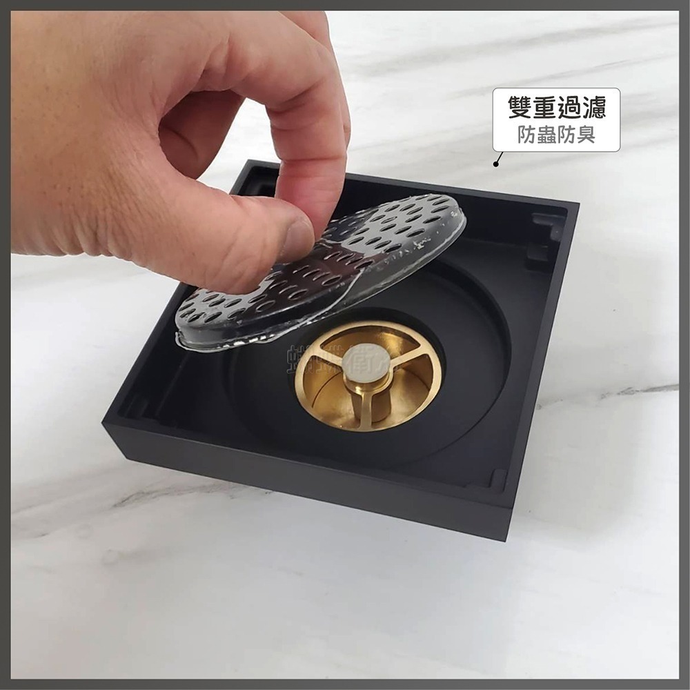 蝴蝶衛浴~台製【地板落水頭(10*10cm)】霧黑.方型1.5＂.雙重過濾.防蟲防臭.地排-細節圖5