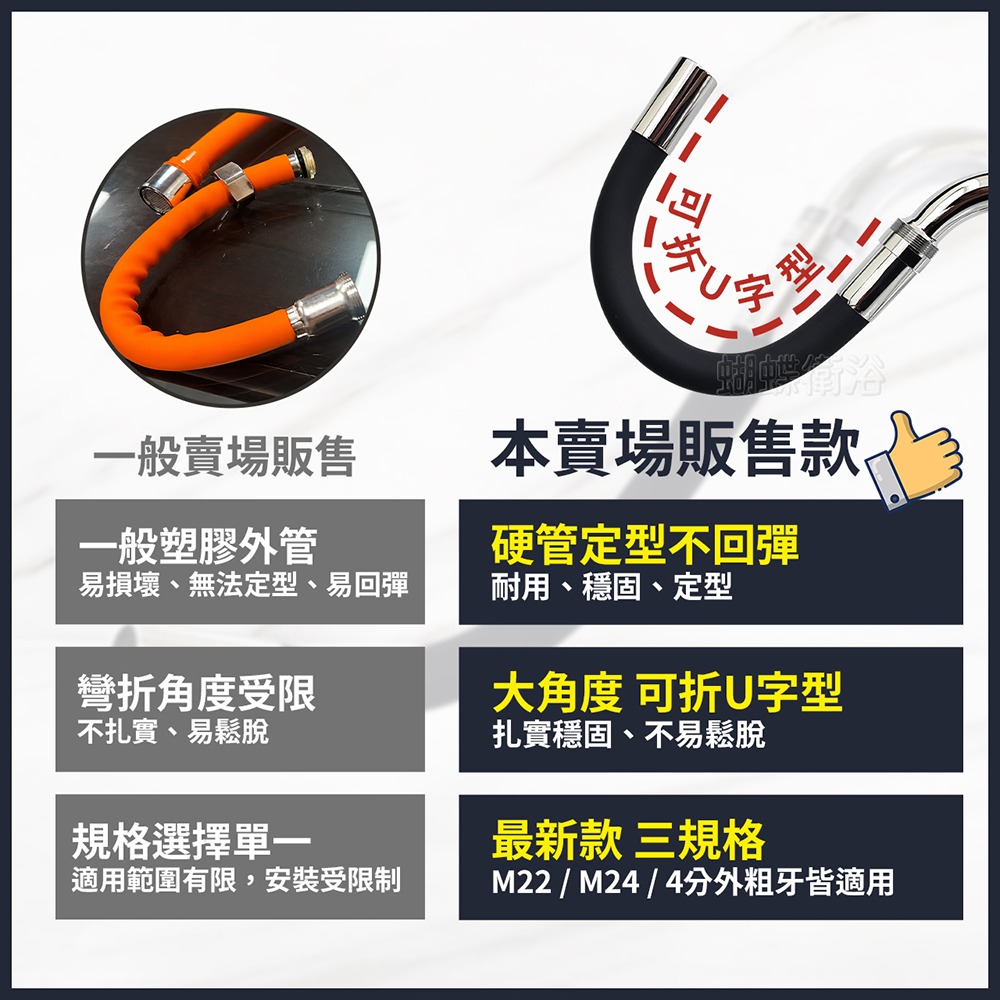 蝴蝶衛浴~進來看差異.大角度【三規格 出水管】硬管定型不回彈.可任意彎曲.水龍頭延伸管.出水延伸-細節圖7