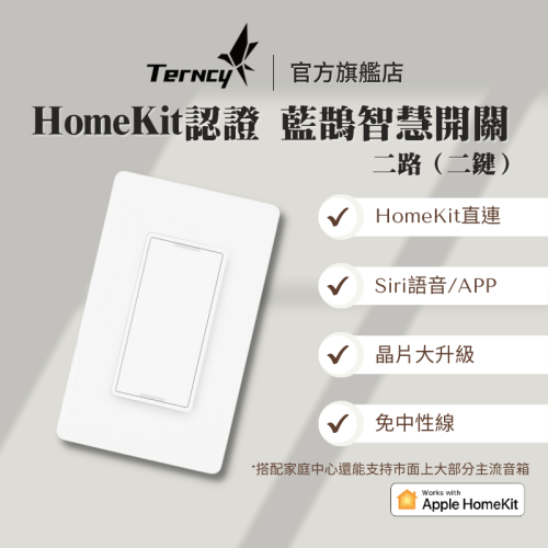 藍鵲智慧開關【二鍵】 Apple HomeKit認證 藍芽Homekit直連 Siri語音控制
