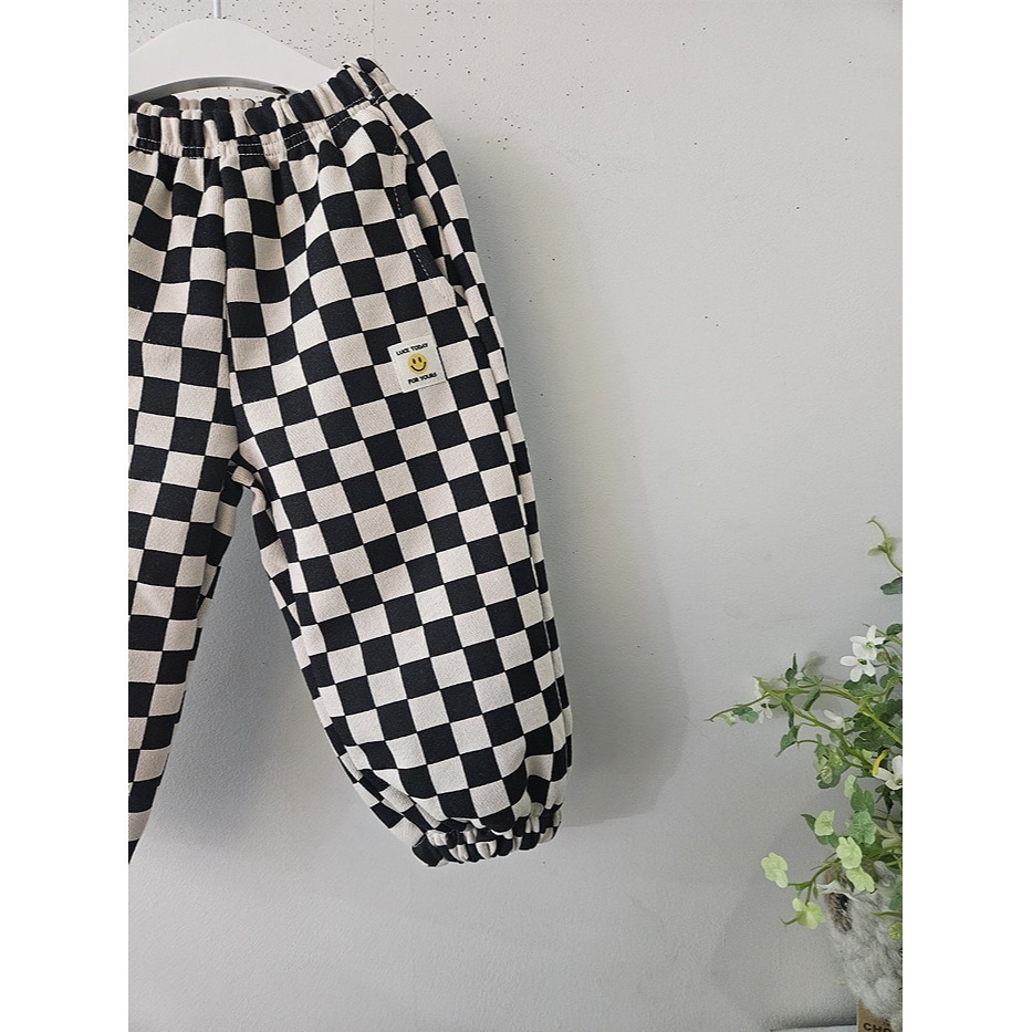 河馬嘟嘟#韓國童裝#每天都想穿~棋盤格棉褲(預購)-細節圖2