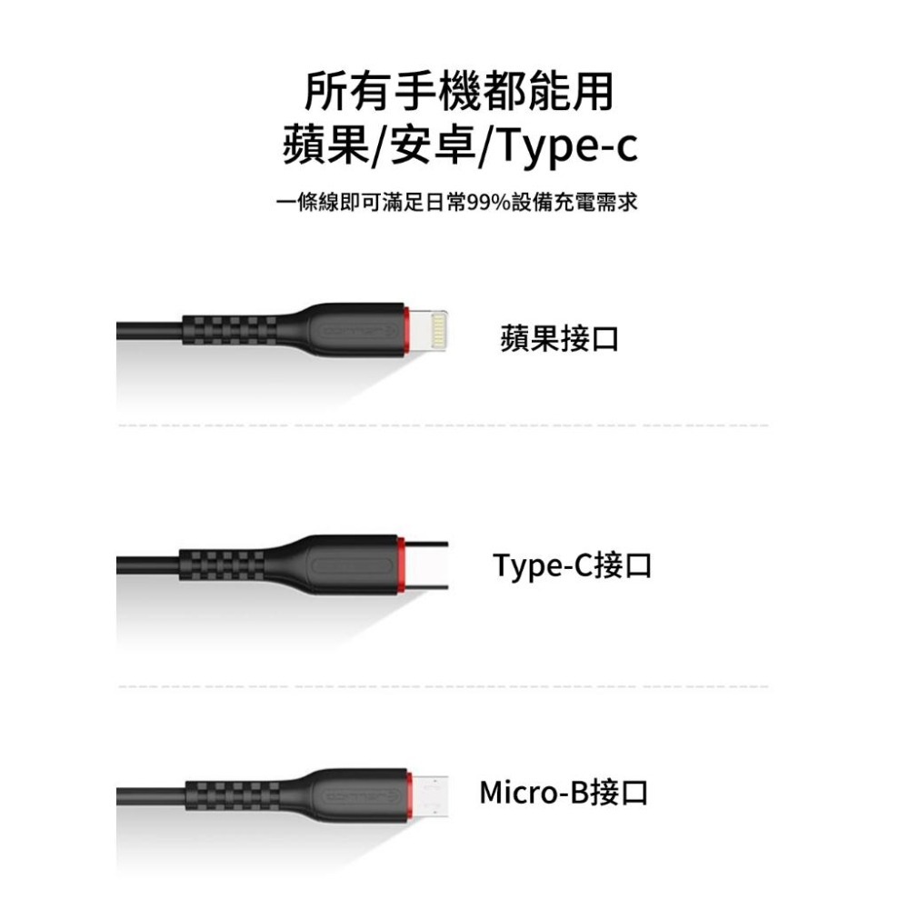 JELLICO 邁騰系列 充電傳輸線 1.2m CtoC/CtoL/TypeC/Lightning/Micro/三合一-細節圖3