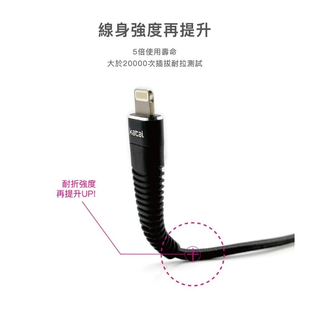 katai MicroUSB/ 8PIN/ TypeC 強固抗纏繞充電傳輸線 1m/2m MFi認證 抗彎折 耐拔插-細節圖4