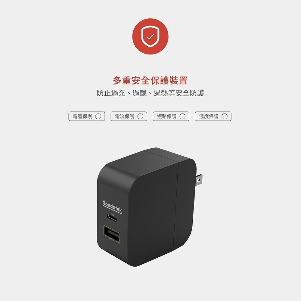 Soodatek PD 45W 雙孔高速充電器 折疊式插頭 方便攜帶 BSMI認證 可同時充兩台設備-細節圖7