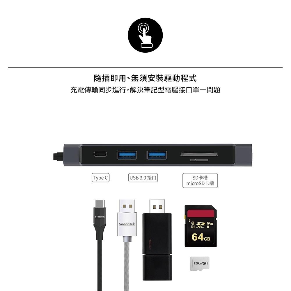 Soodatek Type-C to HDMI 2USB  4K多功能鋁合金HUB轉接器 katai-細節圖7