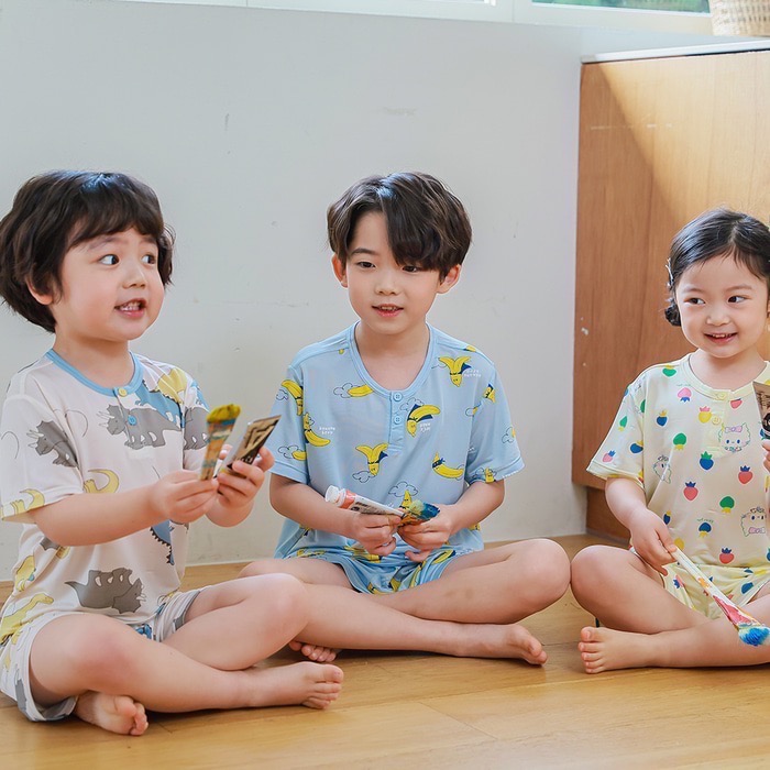 韓國代購｜手繪侏羅紀🇰🇷可進烘衣機new急凍人造絲涼感大彈力家居服套裝-細節圖3