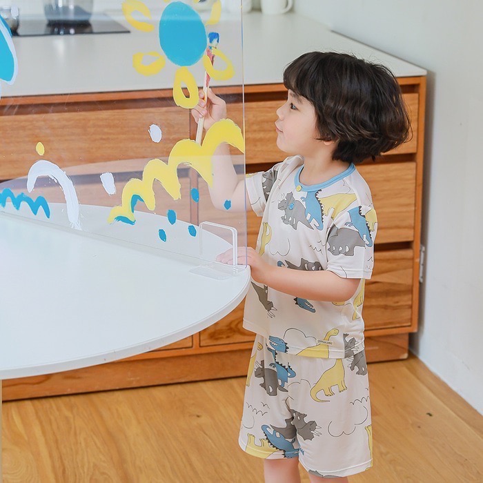 韓國代購｜手繪侏羅紀🇰🇷可進烘衣機new急凍人造絲涼感大彈力家居服套裝-細節圖4