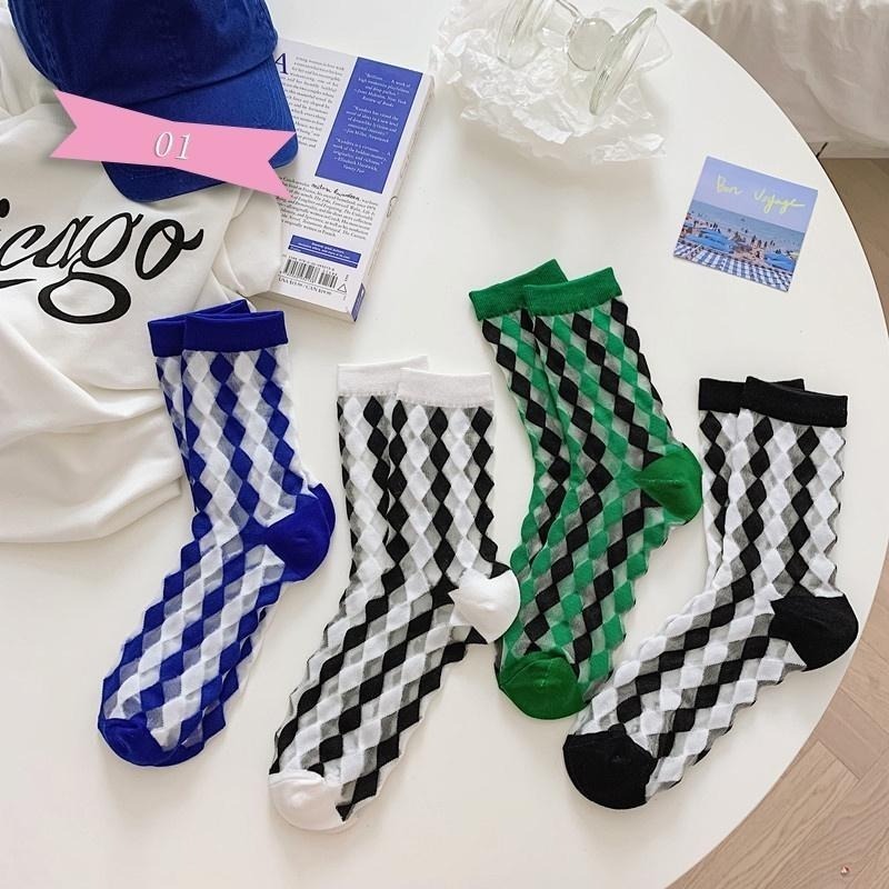 【現貨】女生襪子 短絲襪 水晶襪 可愛襪子 中筒襪女 透膚襪  玻璃襪 透明襪 透視襪 中筒襪 少女襪 短襪女 中統襪-細節圖2