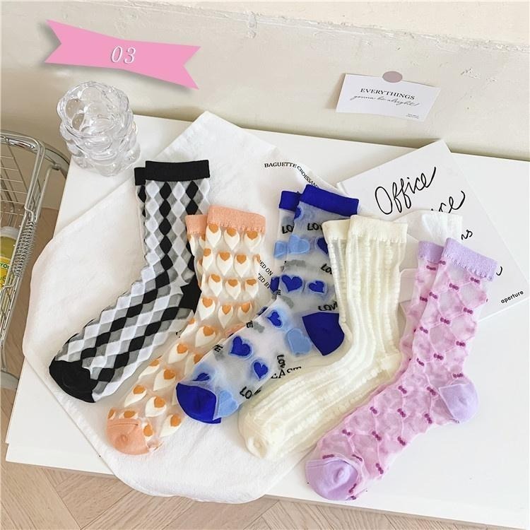 【現貨】女生襪子 短絲襪 水晶襪 可愛襪子 中筒襪女 透膚襪  玻璃襪 透明襪 透視襪 中筒襪 少女襪 短襪女 中統襪-細節圖3